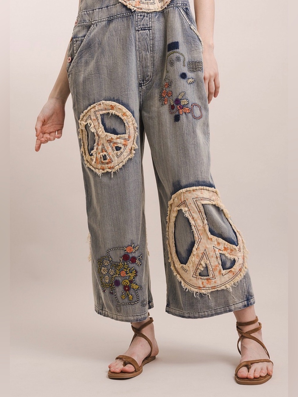 BLUEVELVET Peace Patchwork Embroidered Bib Overalls 🔥🌺RESTOCK🚨 - Picture 4 of 5